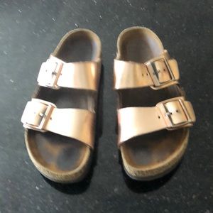 Birkenstocks size 37 metallic copper